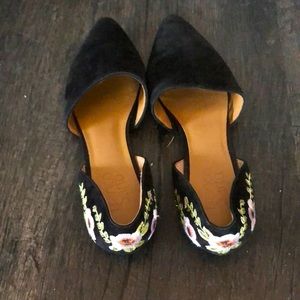 Velvet & Floral Embroidered Flats